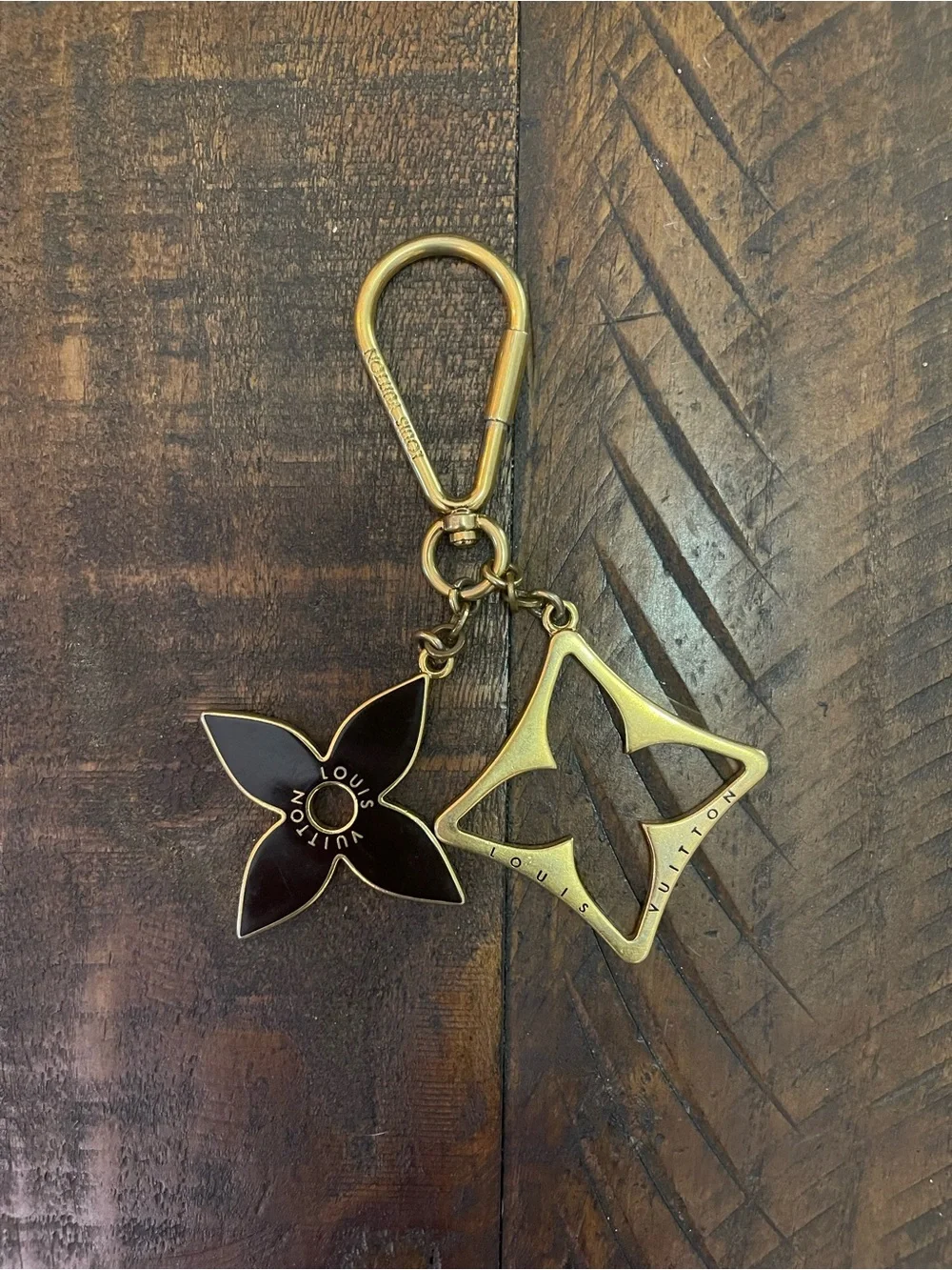 Gold Louis Vuitton Flower Puzzle Keychain Charm - Black & Gold